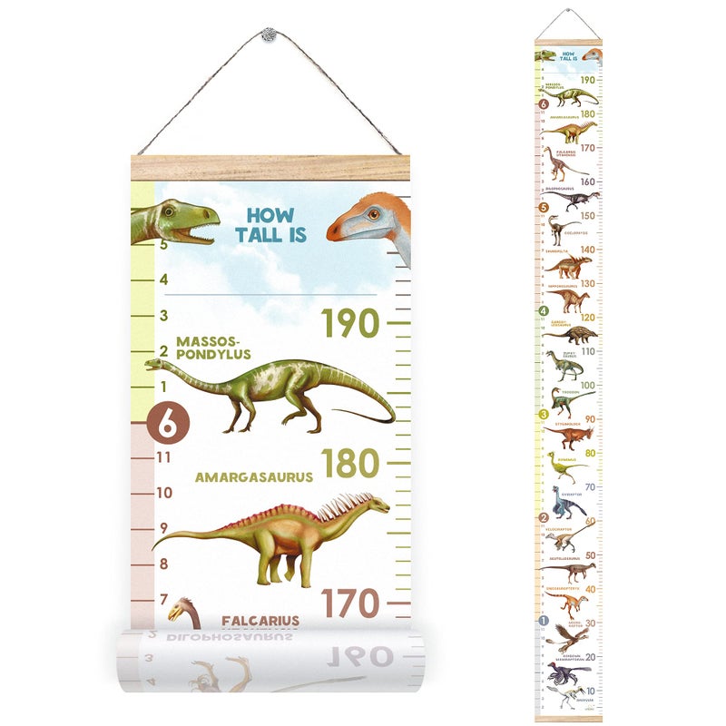 LIFELIKO Personalised Growth Chart for Dinosaur Lovers, Removable Wall Ruler for Boys and Girls, Kidâ€™s Room Decoration (White) - Image 1